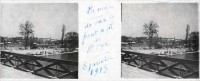 Saint-Cyr-sur-Loire - Photo stéréoscopique sur plaque de verre (10,5 x 4,5 cm) - La neige sur le pont de fil de St-Cyr - 8 janvier 1918.