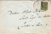 ANATOLE FRANCE - Courrier écrit de sa main adressé à son médecin Alfred MIGNON à St-Cyr-sur-Loire, le 14 janvier 1920 (enveloppe).